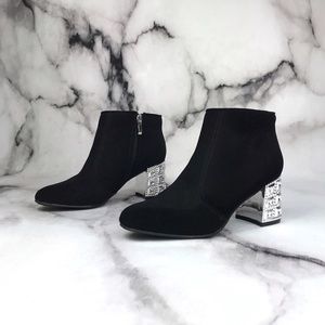 Madeline Stuart Black Ankle Boots Bedazzled Heels